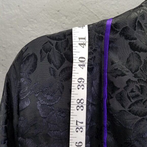 Vtg Victoria Secret Gold Label Robe One Size Satin Rose Black Purple Tie Kimono - Picture 13 of 15